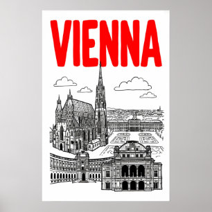 Affiche de la ville de Vienne, Texte Rouge, Ligne