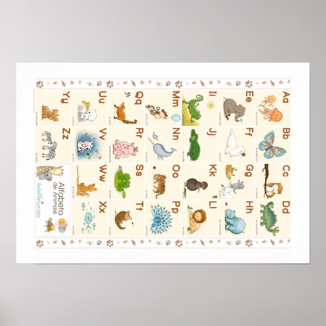 Affiche de l'alphabet animal en portugais, Animaux (Devant)