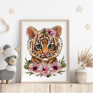 Affiche de l'animal Bébé Tigre Rose Art de Tigre
