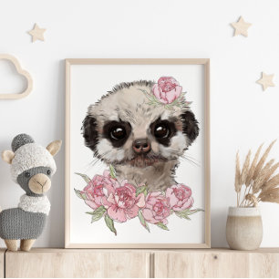 Affiche de l'animal Rose bébé suricate   Impressio
