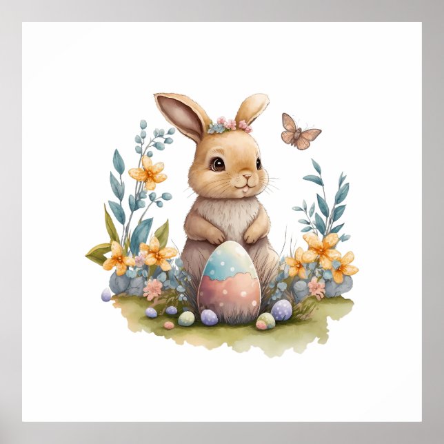 Affiche de lapin de Pâques à l'aquarelle (Devant)