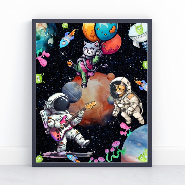 Affiche de l'astronaute passionné et du chat migno (Créateur téléchargé)
