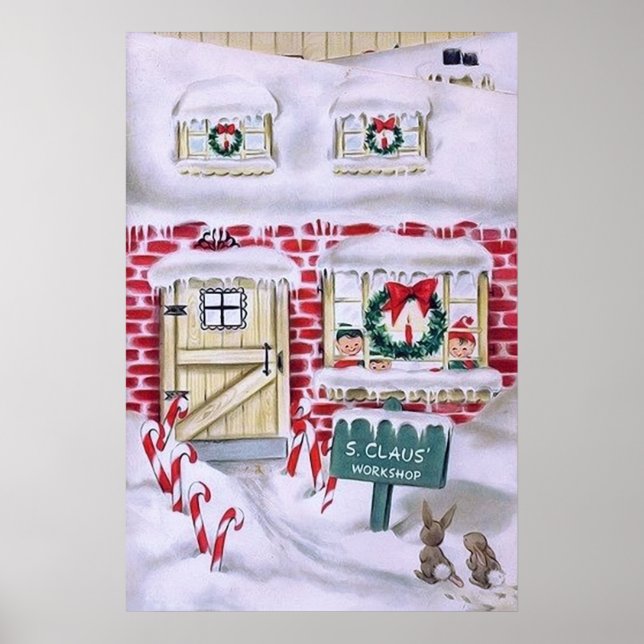 Affiche de l'atelier de Père Noël de Noël rétro (Devant)