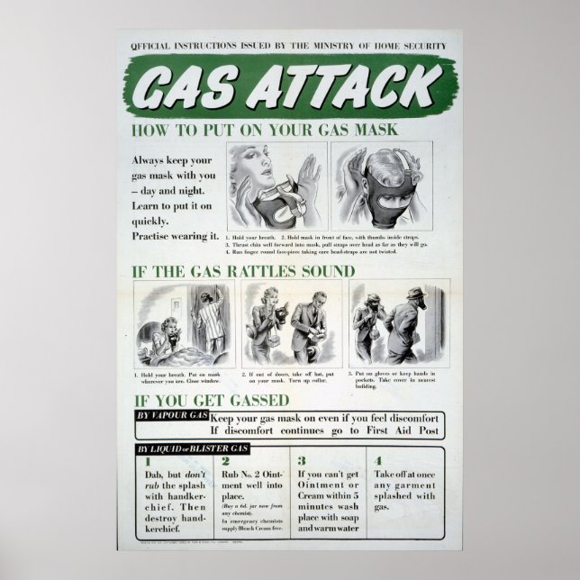 Affiche de l'attaque au gaz, 2ÈME GUERRE MONDIALE (Devant)