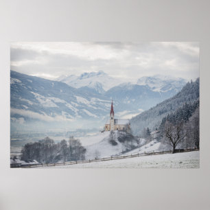Affiche de l'église de Zillertal en hiver