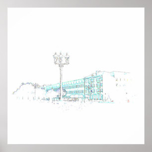 Affiche de l'esquisse d'architecture stylisée de H