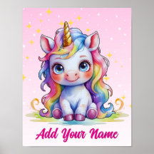 Affiche de licorne bébé pastel personnalisée – Nom