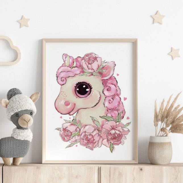 Affiche de licorne bébé rose | Impression murale (Créateur téléchargé)