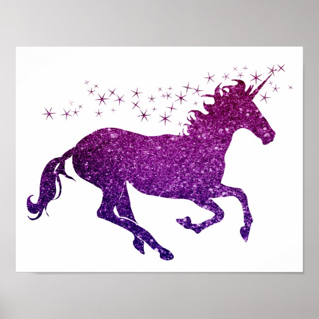 Affiche de licorne rose et violet scintillante (Devant)