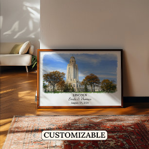 Affiche de Lincoln Nebraska, Aquarelle, Sur mesure