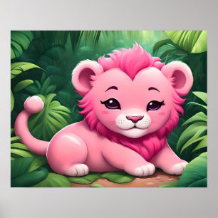 Affiche de lionceau rose dans la jungle
