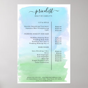 Affiche de liste de prix à l'aquarelle moderne