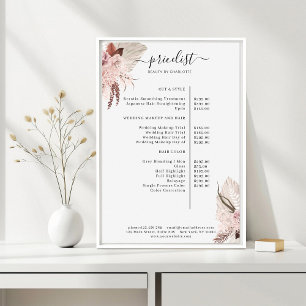 Affiche de liste de prix Bohème Tendance