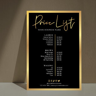 Affiche de liste de prix coiffeur glamour noir et