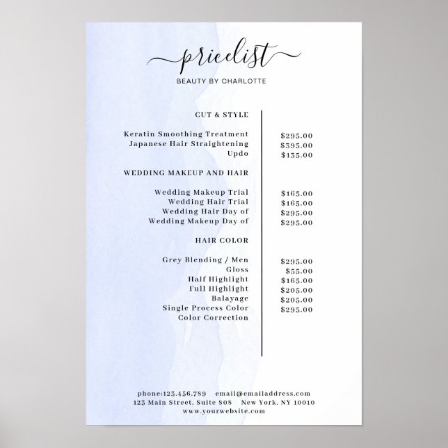 Affiche de liste de prix d'aquarelle moderne (Devant)
