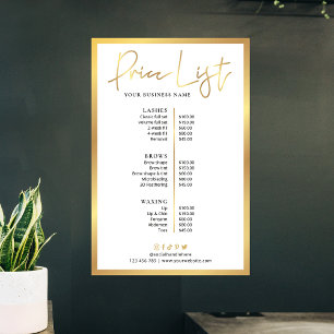 Affiche de liste de prix de faux cils Glam Beauty