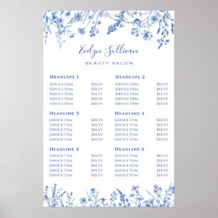 affiche de liste de prix de fleurs sauvages bleues
