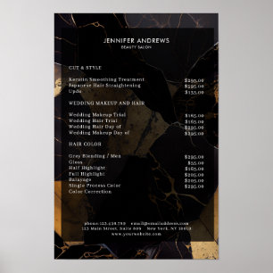 Affiche de liste de prix de salon en or noir de ma