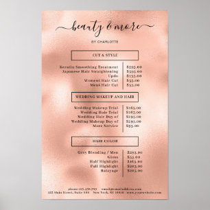 Affiche de liste de prix de salon simple en rosego