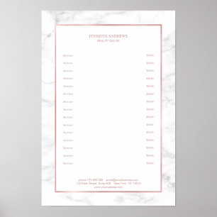 Affiche de liste de prix en marbre blanc élégant R