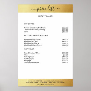 Affiche de liste de prix en or blanc simple