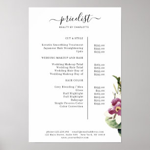Affiche de liste de prix florale