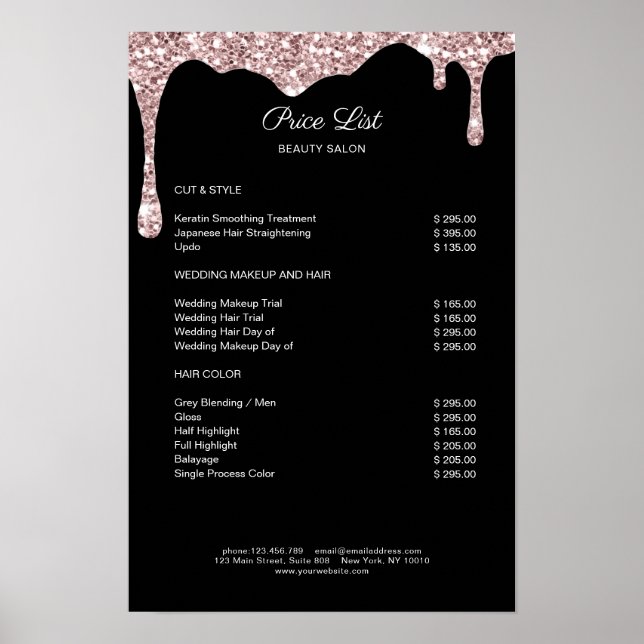 Affiche de liste de prix moderne rose clair paille (Devant)