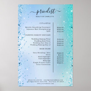 Affiche de liste de prix pailletée moderne