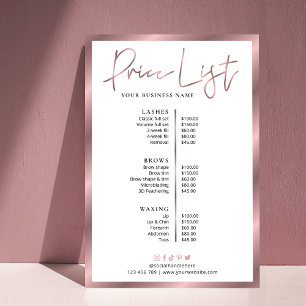 Affiche de liste de prix Rose Gold du Salon Elegan