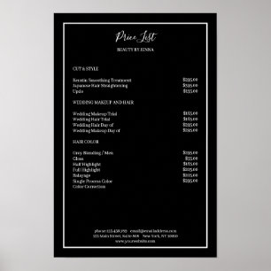 Affiche de liste de prix simple noir et blanc