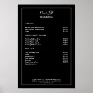 Affiche de liste de prix simple noir et blanc