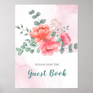 Affiche de livre d'or à l'aquarelle rose pâle élég