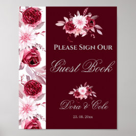 Affiche de livre d'or de mariage Floral Rose Bourg
