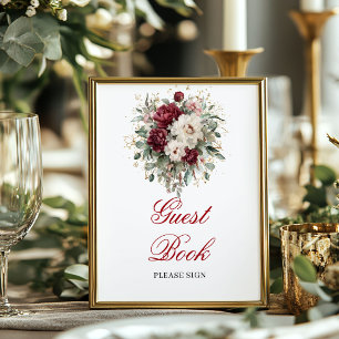 Affiche de livre d'or Glam Blush Burgundy