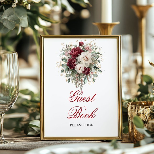 Affiche de livre d'or Glam Blush Burgundy (Glam Blush Burgundy Guest Book Poster Sign)