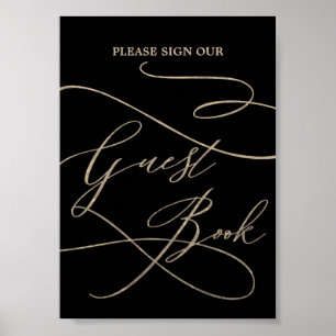 Affiche de livre d'or noir calligraphie or romanti