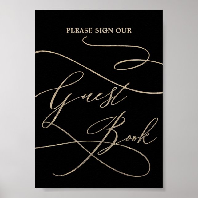 Affiche de livre d'or noir calligraphiée en or rom (Devant)