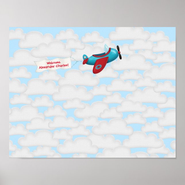 Affiche de livre d'or pour Baby Shower avion (Devant)