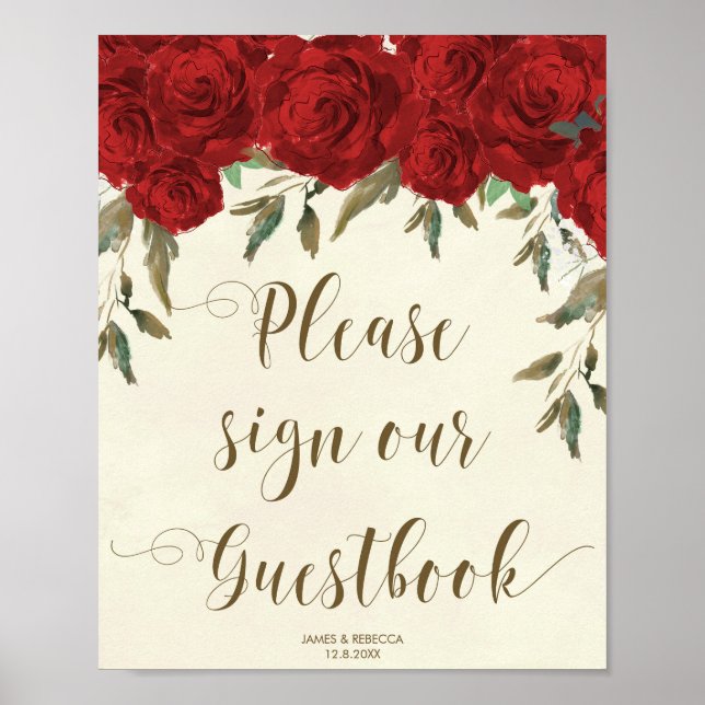 Affiche de livre d'or pour invités de mariage flor (Devant)