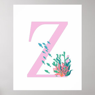 Affiche de l'océan sarcelle rose monogramme Z init