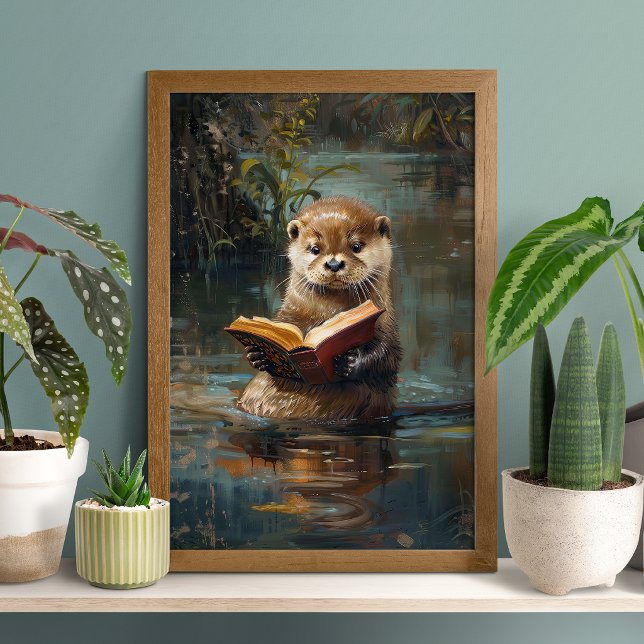 Affiche de loutre mignonne lisant un livre (Créateur téléchargé)
