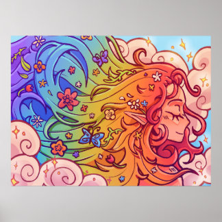 Affiche de lutin aux cheveux arc-en-ciel fantaisis