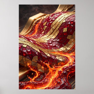 Affiche de luxe en mosaïque rouge or onde murale