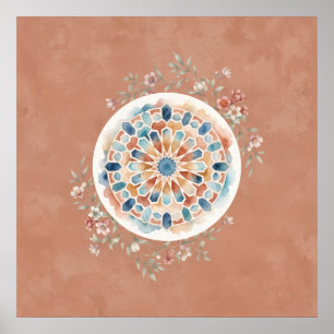 Affiche de Mandala Floral en Mosaïque Marocaine Te