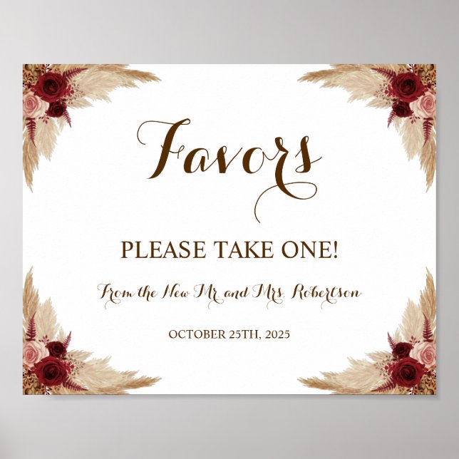 Affiche de mariage Baby Shower Herbe des Pampas (Devant)