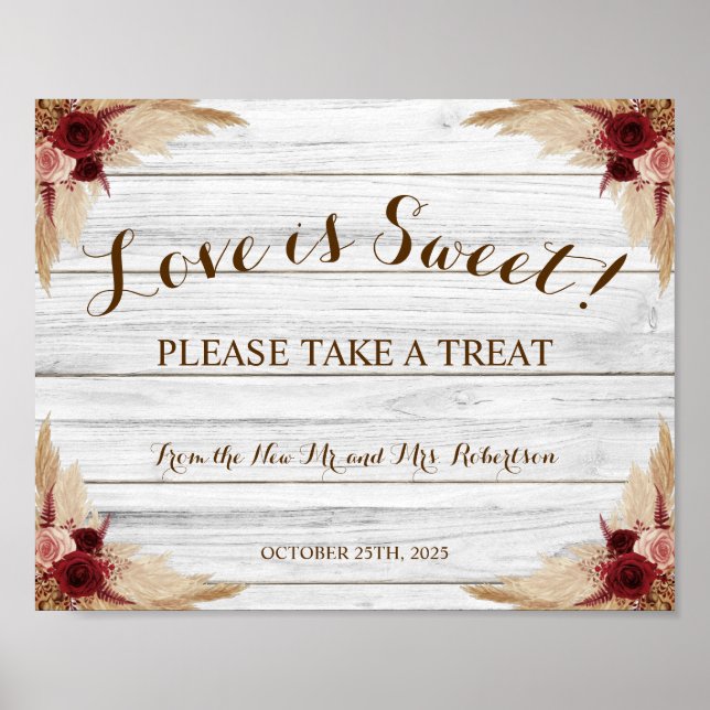 Affiche de mariage Baby Shower Pampas Love is Swee (Devant)