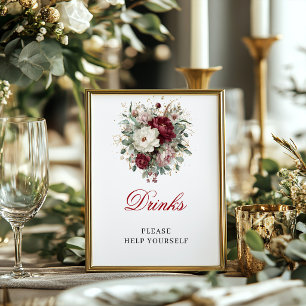 Affiche de mariage Boisson Rouge Burgundy Sans Tim