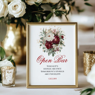 Affiche de mariage Burgundy Blush délicat pour bar