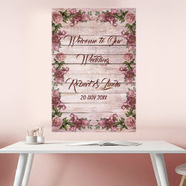 Affiche de mariage champêtre florale Rose bois rus