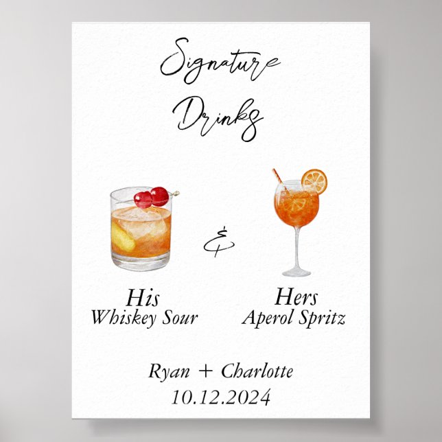 Affiche de mariage - Cocktails signature de lui et (Devant)
